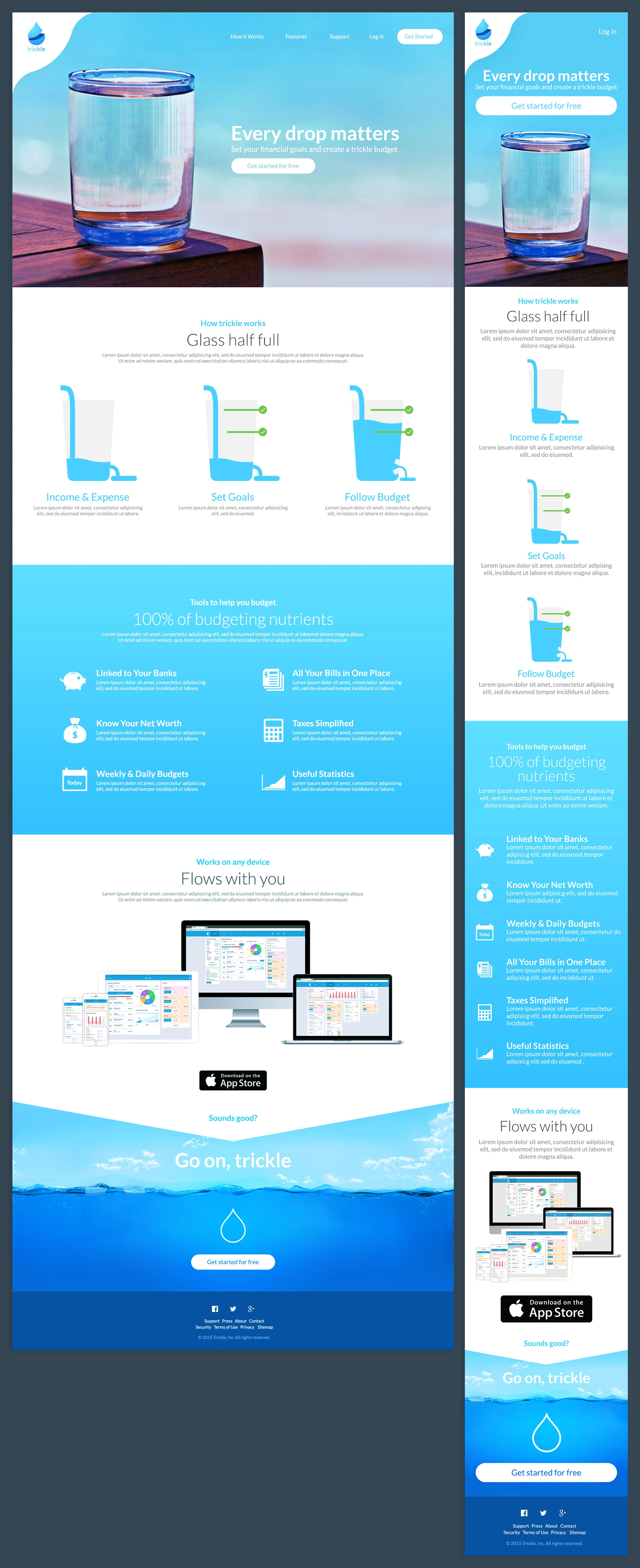 Trickle Responsive Landing Mockups